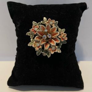 Vintage, Gold Tone, Orange  and Green Floral, brooch, Pin